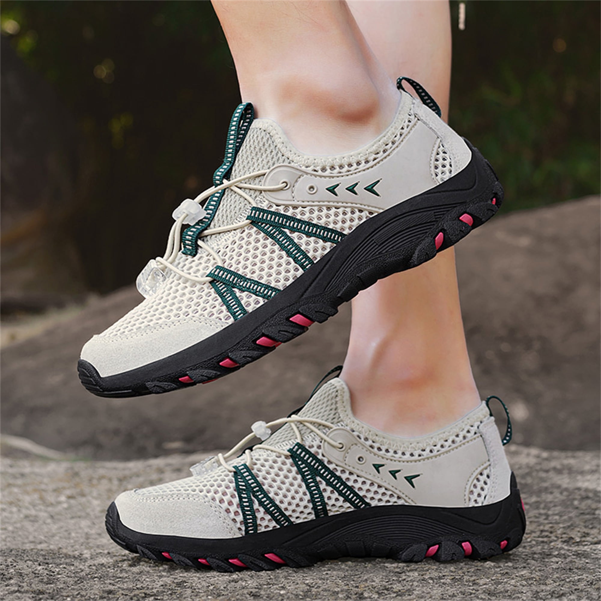 LASUDRAA Men Women Unisex Outdoor Hiking Shoes, Breathable Mesh Non‑Slip Lightweight Quick‑Lace Trekking Water Sneakers