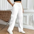thumbnail image 4 of XFLWAM Cargo Pants Women Straight Leg Sweatpants with Pockets Drawstring Elastic High Waist Baggy Workout Sweat Pants Trousers White L, 4 of 5