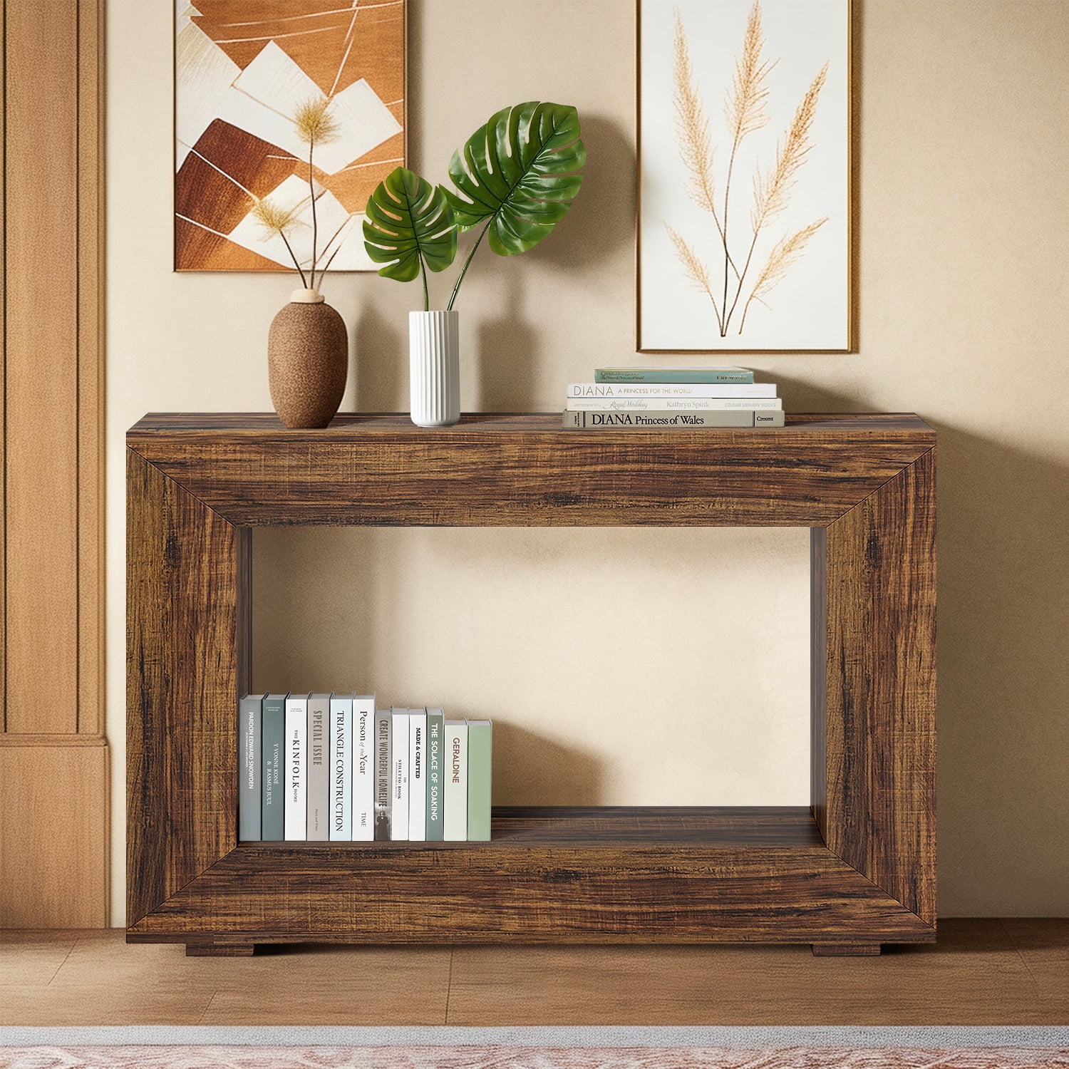 Demi Bonn 47" Farmhouse Console Table, Modern Living Room Sofa Table with Storage, Contemporary Entryway Hall Table, Foyer Display Table, Rustic Brown