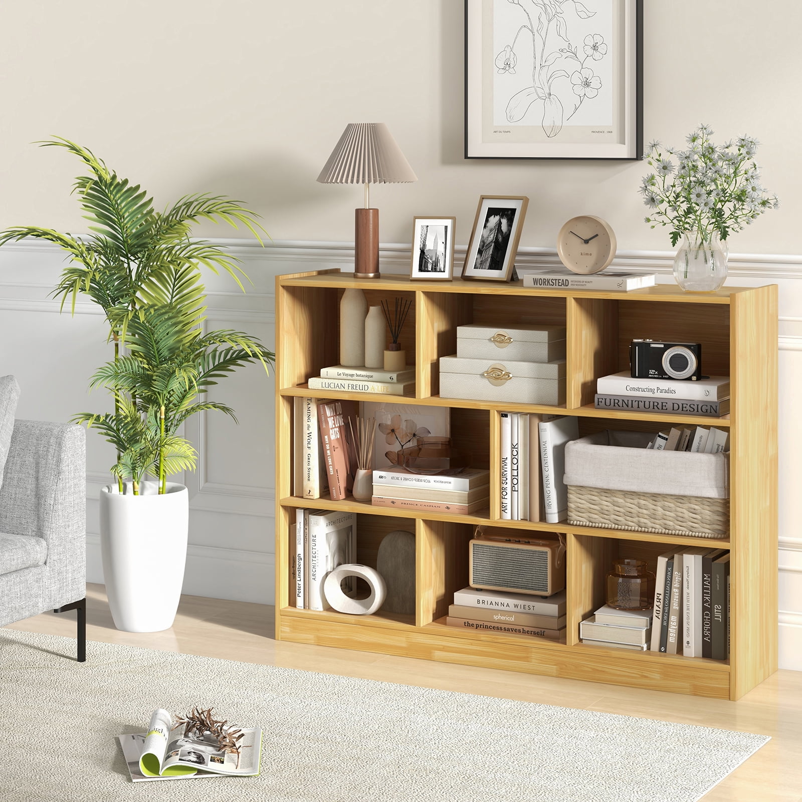 Topbuy 3 Tier Anti-Toppling Devices Modern 8 Cube Bookcase, Engineered Wood, 48"x 12.5" x 36.5"