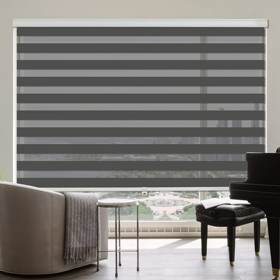Royalcraft Cordless Zebra Blinds for Windows,34" W x 72" H GreyDual Layer Zebra Roller Shades Blinds for Windows, Sheer or Privacy Light Control, Day and Night Window Shades for Living Rome, Office