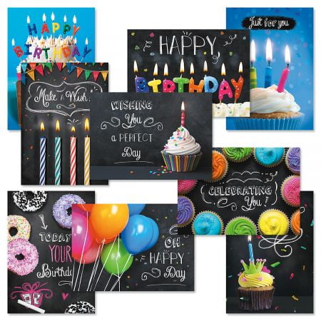 Bright Blackboard Birthday Greeting Card Value Pack – Set of 18 (9 Designs), Large 5 x 7 inches, Envelopes Included, by Current