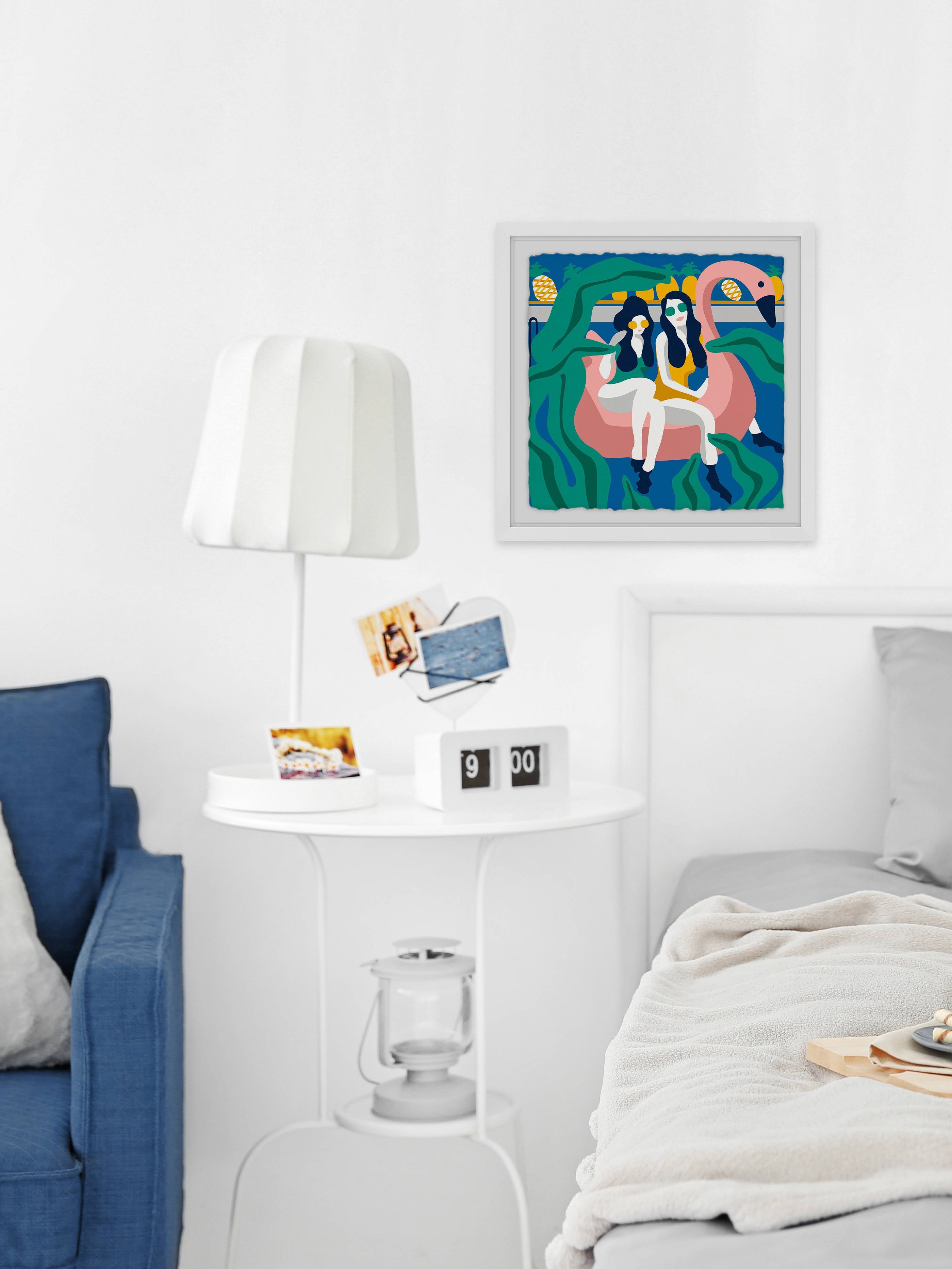 The Floating Flamingo Framed Painting Print
