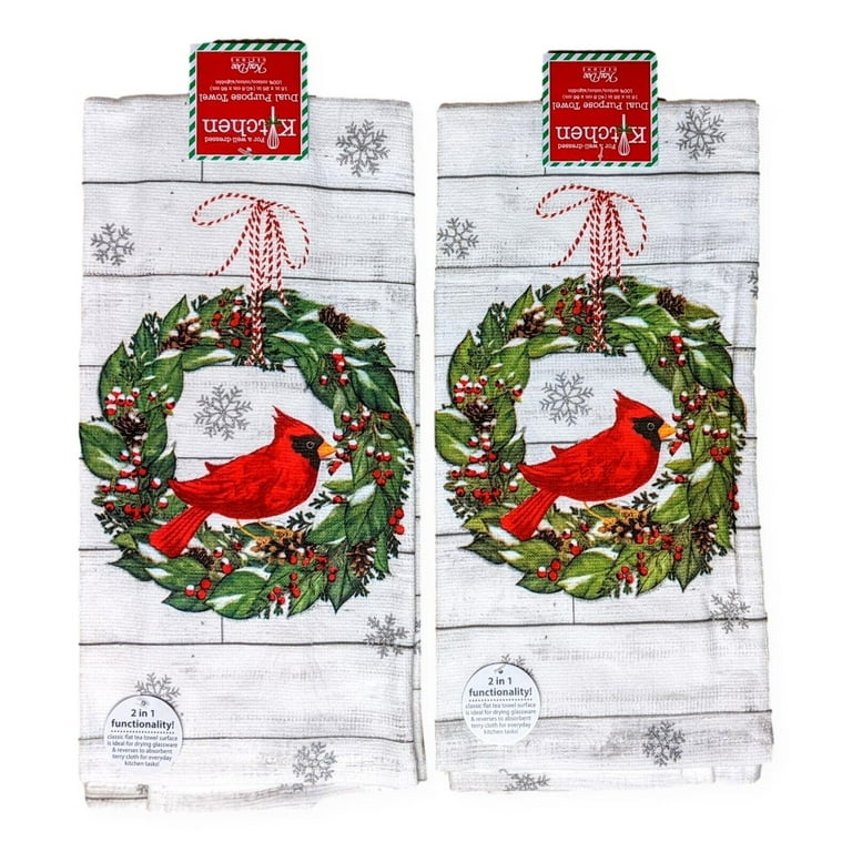 Set of 2 WINTERBERRY Christmas Terry Kitchen Towels by Kay Dee Designs