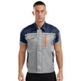 thumbnail image 1 of Men's Mechanic Work Shirt Short Sleeve Front Zip Industrial Uniform Workshop Factory Workwear Navy Blue&Gray 165/M, 1 of 7