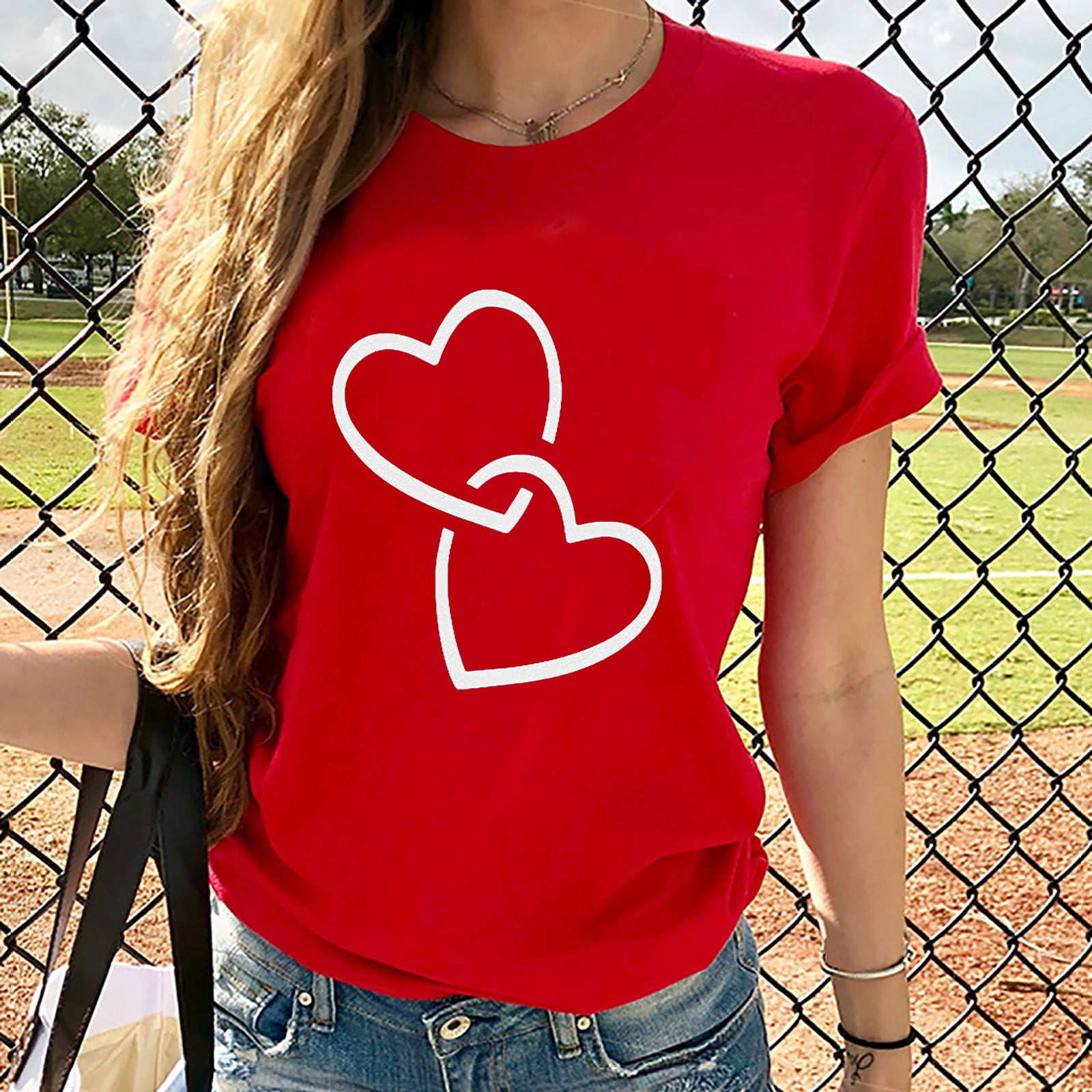 Women'S Tops Clearance Heart-Shaped Fun Pattern Short Women'S Tops Clearance Heart-Shaped Fun Pattern Short