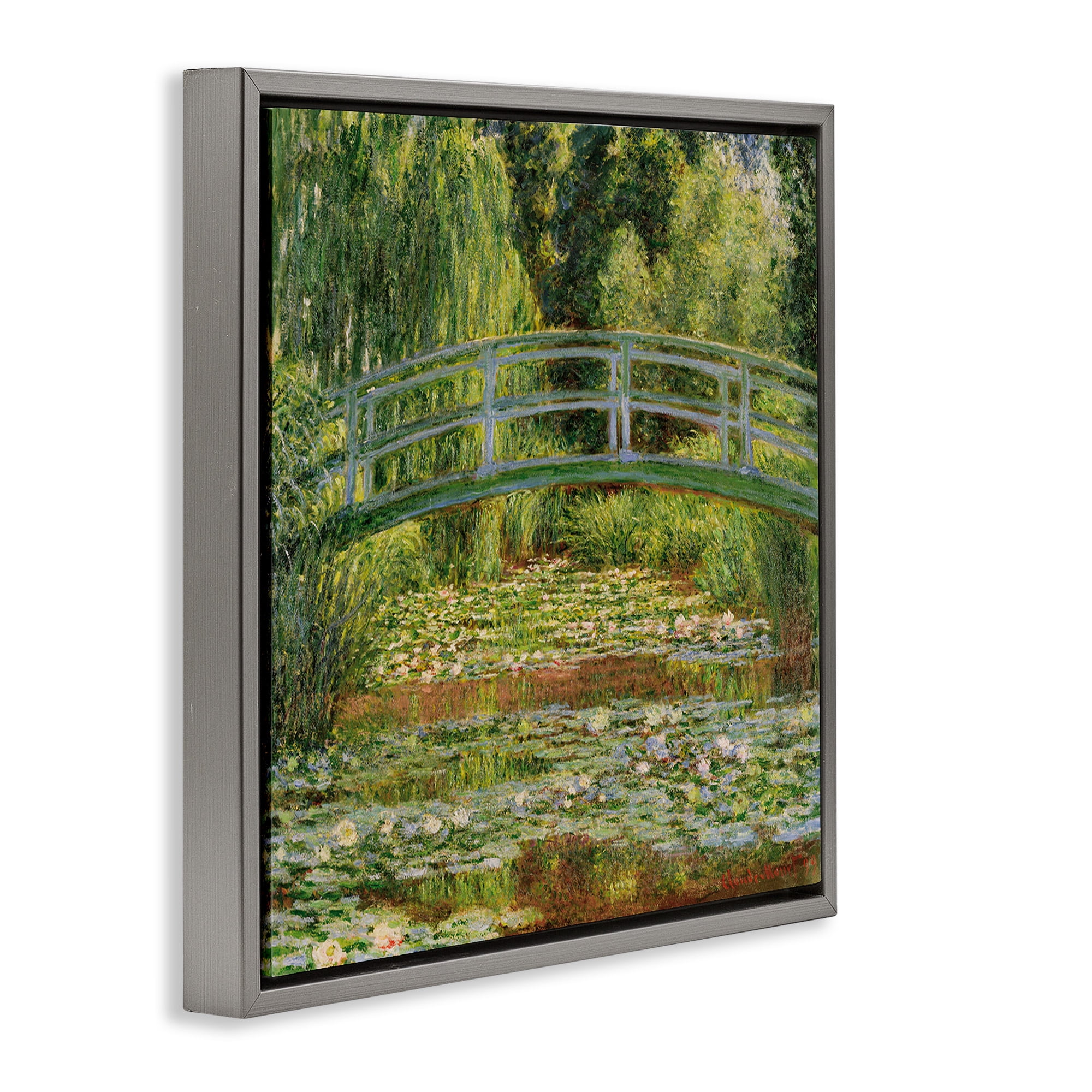 Stupell Industries Water Lily Pond Monet Classic Painting Landscape Painting Gray Floater Framed Canvas Art Print Wall Art, 25 x 25