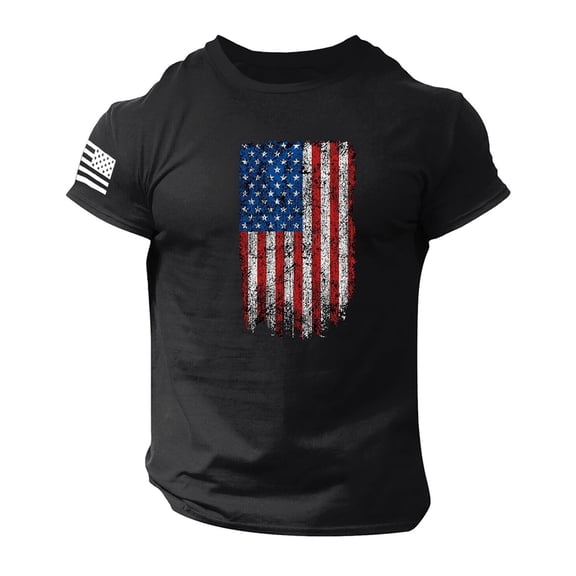 Confree Men 4Th Of July T-Shirt America Flag Print Short Sleeved Crew Neck Top Summer Soft Comfortable Casual Man Tees Size L Black