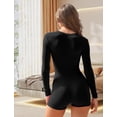 thumbnail image 3 of Aivtalk Womens Pajama Romper Ribbed Sexy Sleepwear One Piece Button Down Front Jumpsuit Shorts Bodycon Long Sleeve Knitted Bodysuit Unitard V Neck Y2k Workout Set Overall Outfit Black L, 3 of 7