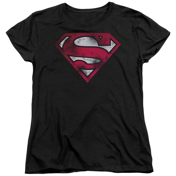 Superman War Torn Shield Women's T-Shirt Black