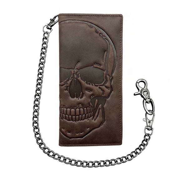 Motorcycle Skull Wallet for Men Card Holder Genuine Leather Wallet with Chain