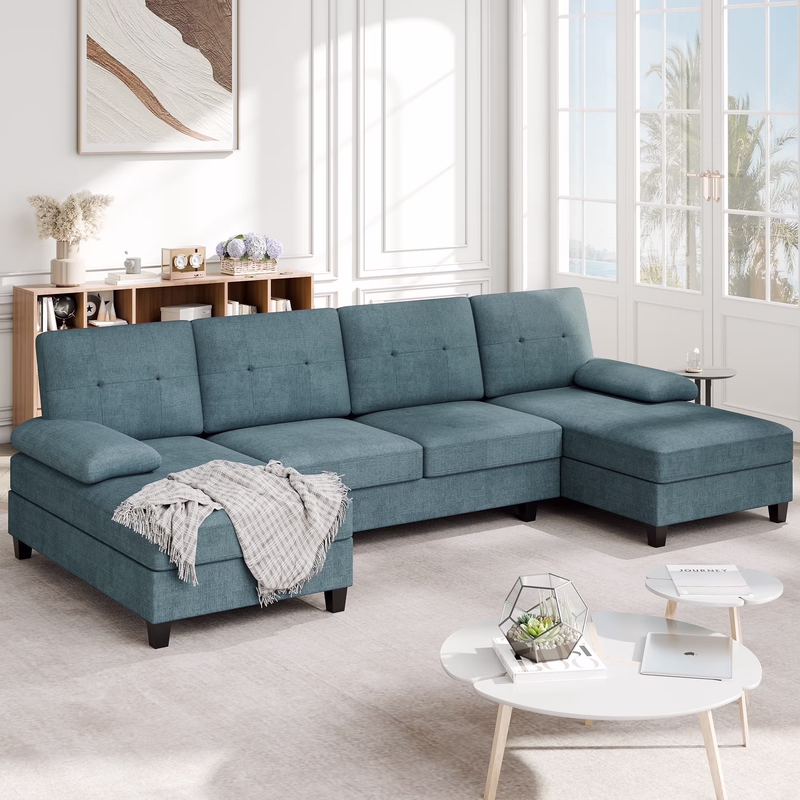 Blue, variant on Walsunny Modern U-Shape Sectional Sofa for living room, Chenille Fabric Modular Couch, 4 Seat Oversized Sofa with Chaise for Apartment,White