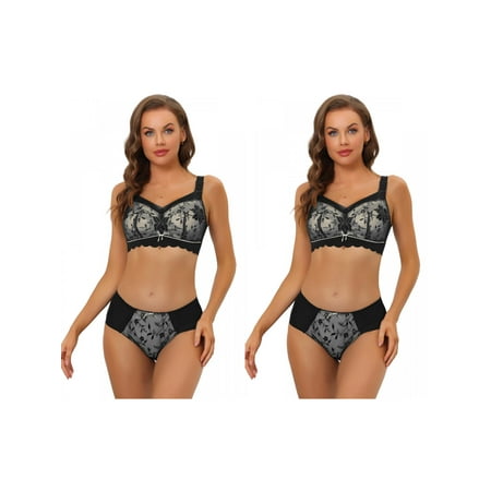 Allegra K Women s Lace Bra Sets Adjustable Straps Full Coverage Bra and Panty 2 Packs