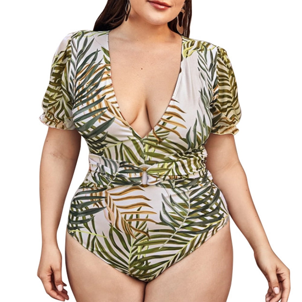 Askfv Women's Plus Size Swimsuits One Piece Tummy Control Front Deep V