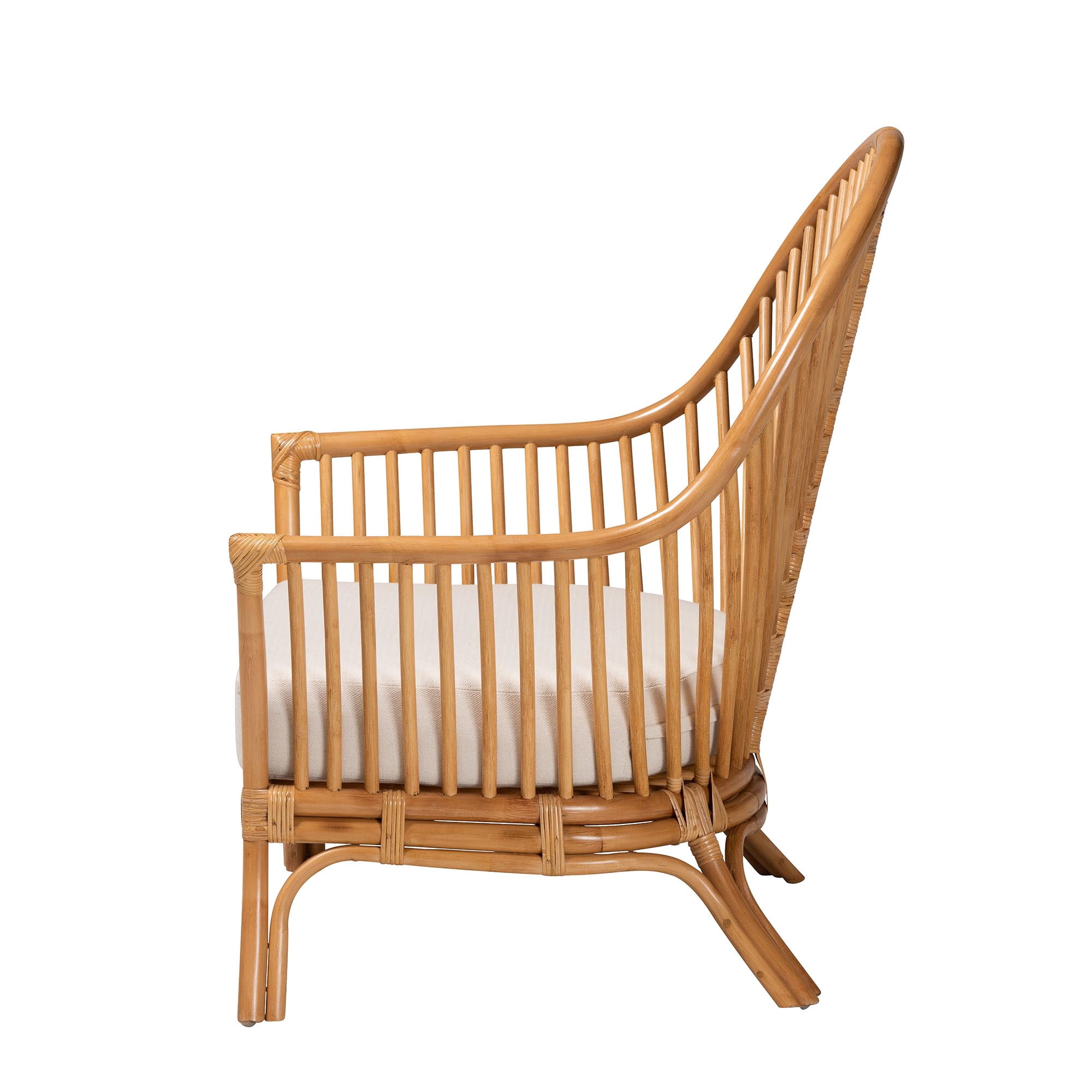 Bali and Pari Lisabon Bohemian Natural Rattan Fabric Polyurethane Foam Chevron Removable Cushions Armchair, Light Honey
