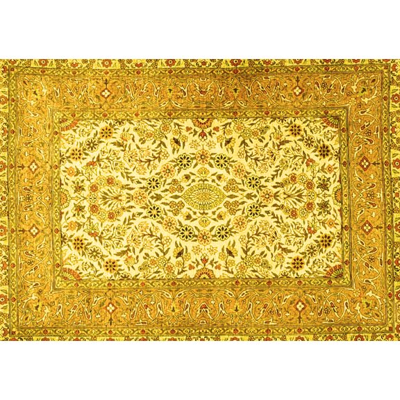 Ahgly Company Machine Washable Indoor Rectangle Persian Yellow Traditional Area Rugs, 5' x 7'