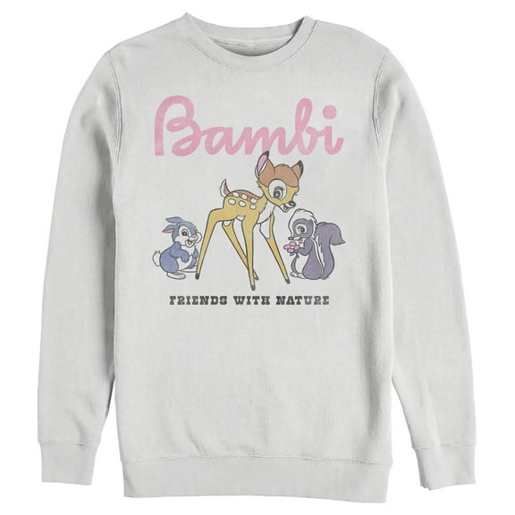 Men's Bambi Distressed Friends with Nature  Sweatshirt White Small