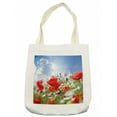 thumbnail image 1 of Country Tote Bag, Idyllic Spring Meadow Poppy and Daisy Flowers Sunny Air Clouds Garden Design, Cloth Linen Reusable Bag for Shopping Books Beach and More, 16.5" X 14", Cream, by Ambesonne, 1 of 2