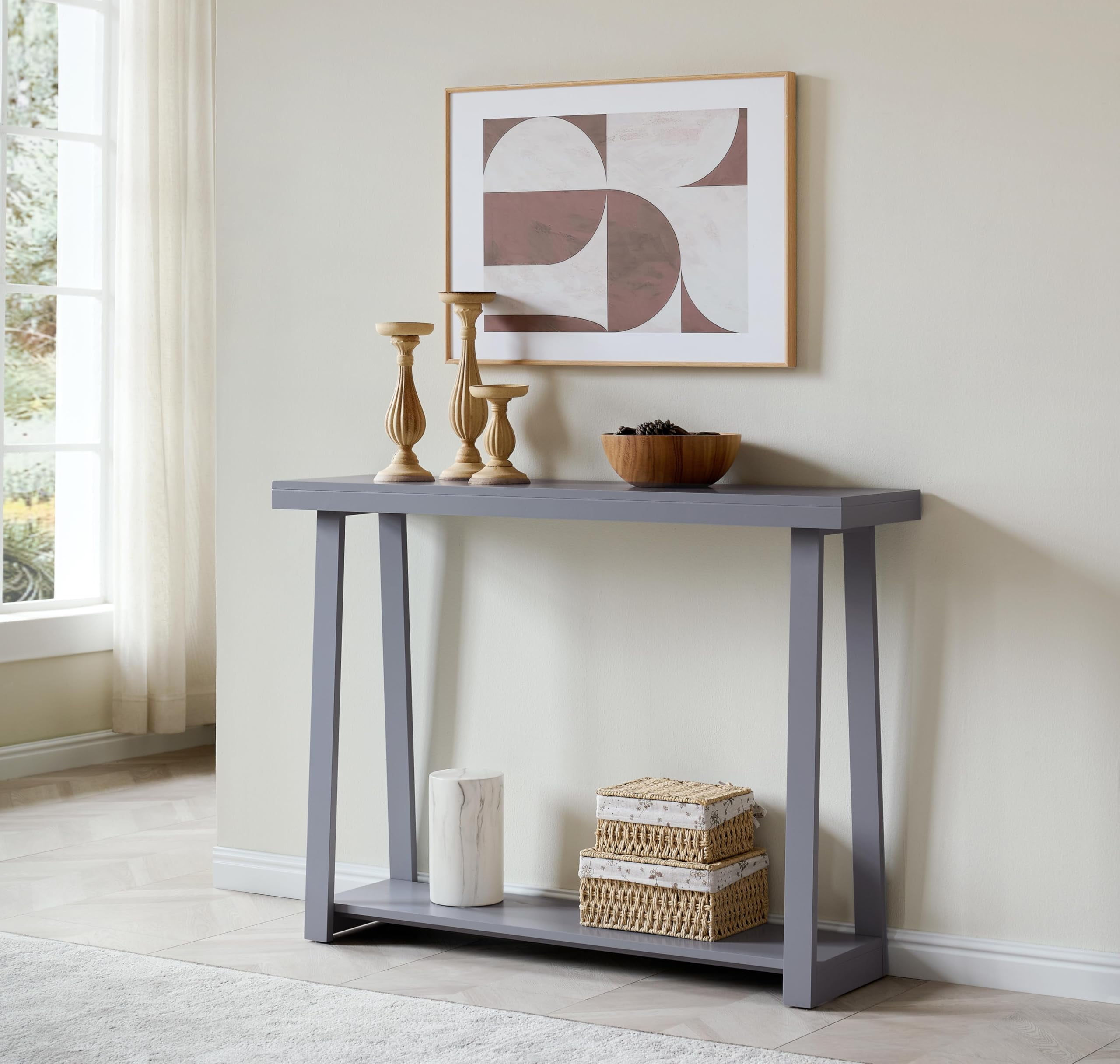 Kings Brand Furniture Emma Wood Console Sofa Table with Storage Shelf for Entryway, Hallway, Behind The Couch, Living Room, Foyer, Bedroom (Grey, 36 inches)