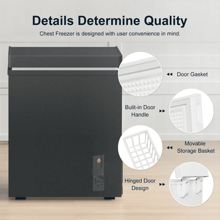 TABU 5.0 Cu ft Chest Freezer, Top Open Door, Black, Garage Ready