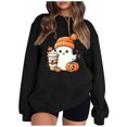 thumbnail image 2 of Pisexur Chandail en Molleton d'Halloween pour Femmes en Molleton Ample Automne Orange Manches Longues Col Rond Mode Citrouille Graphique Chandails en Molleton Chandails à Capuchon d'Halloween Chandail, 2 of 4