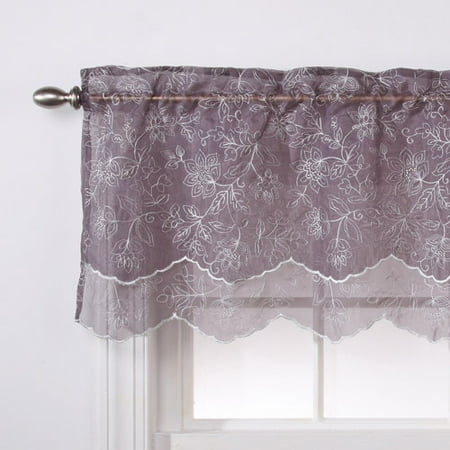 - Reese Embroidered Sheer Layered Curtain Valance, 55