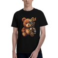 thumbnail image 3 of Men Vintage Steampunk Gear Butterfly Teddy Bear Graphic Crew Neck T-Shirt, Retro Machinery Plush Bear Poly Cotton Casual Short Sleeve Tee, 3 of 8
