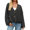 thumbnail image 3 of Womens Cropped Trendy Fall Long Sleeve Button Down Cardigan Loose Open Front Outerwear with Pockets Black M, 3 of 10