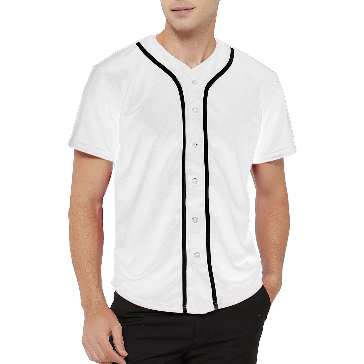 Hat and Beyond Mens Baseball Jersey Stripe Button Down Shirts Team Sports Uniforms (x-large1dl01_black)