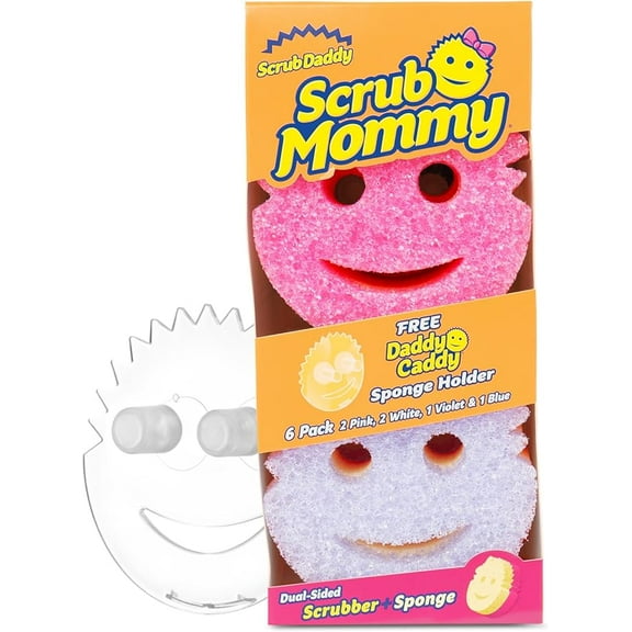Scrub Daddy Scrub Mommy Sponges 6ct   Daddy Caddy - Scratch-Free Multipurpose Dish Sponges   Sponge Holder - BPA Free & Made with Polymer Foam - Stain & Odor Resistant Kitchen Sponge