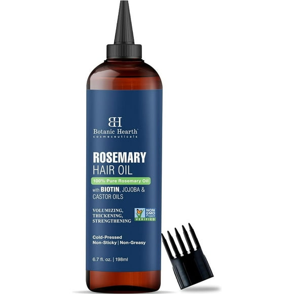 Botanic Hearth Rosemary Hair Oil with Biotin for Hair Care, Strengthening, Nourishing, and Volumizing Formula with Jojoba Oil and Castor Oil - Non GMO Verified, 6.7 fl oz