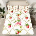 thumbnail image 2 of Manfei Sweet Strawberry Full Size Sheets,Chic Bow Ribbon Bed Sheets,White Red Green Sheet Sets For Kids,Microfiber Bedroom Decor,4 Pieces, 2 of 7