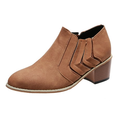 

Wesracia Boots For Women Winter Boots Women s Fashion Casual Roman Short Ankle Boots Chunky Heels Leather Shoes