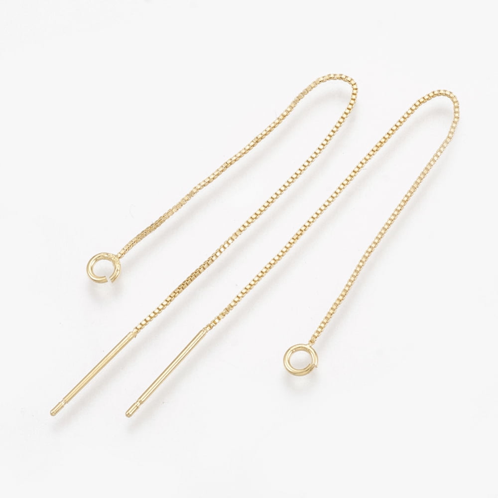Brass Stud Earring Findings Cadmium Free Nickel Free Lead Free with Loop Ear Threads Real 18K Gold Plated 82-87x0.5mm Hole: 1.5mm
