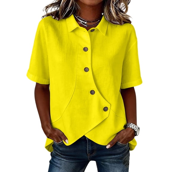 Women's Asymmetrical Placket Button-Down Shirt Casual Regular Fit Short Sleeve Tops Spring Summer Daily Top 3XL