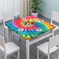 thumbnail image 3 of Colorful Tie Dye Pattern Square Fitted Tablecloth with Elastic Edge,Square Table Cover,Washable Elastic Table Cover for Home Kitchen Party Decor 34"x34", 3 of 6