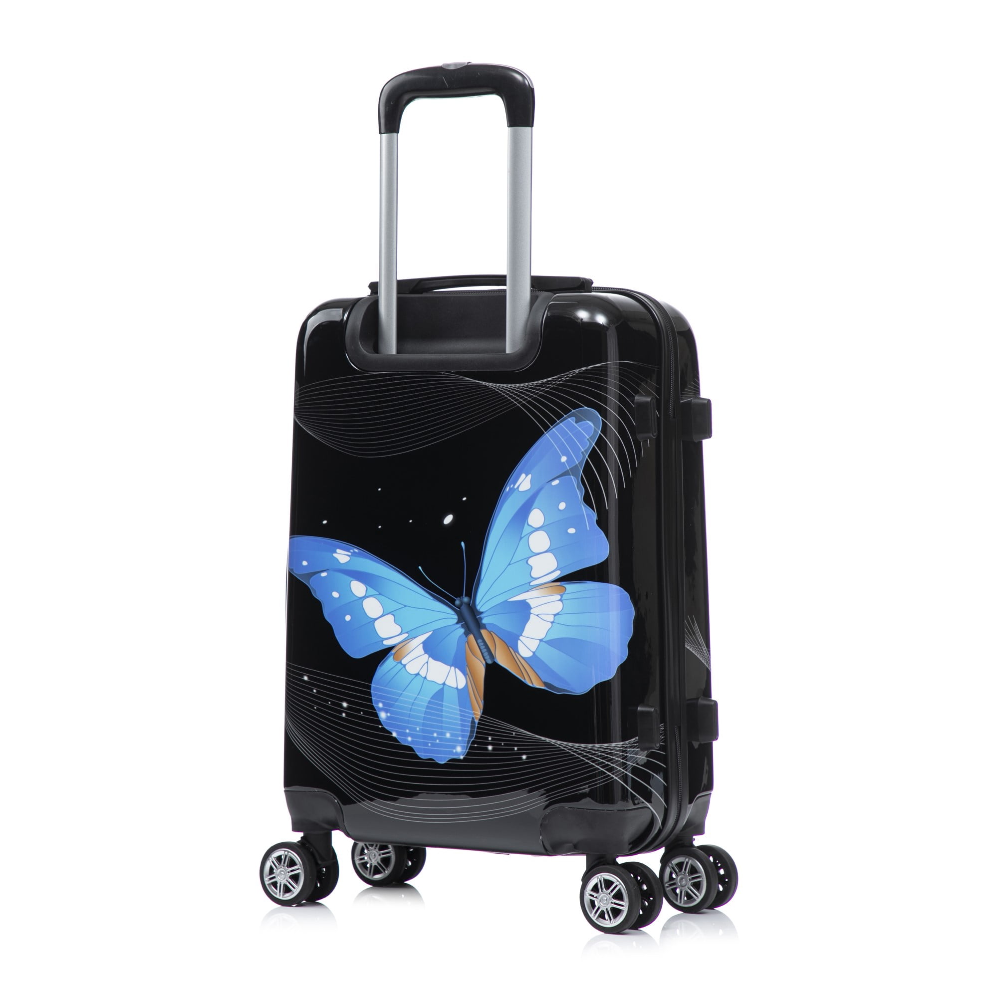 InUSA Print 20" Hardside Checked Luggage with Spinner Wheels, Handle and Trolley, Black Butterfly