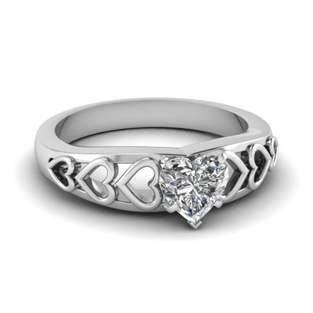 1/2 Carat Heart Shaped Diamond Solitaire Engagement Rings For Women In 14K White Gold GIA Certified