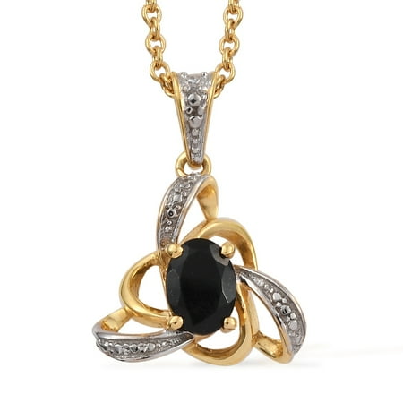 925 Sterling Silver Chain Pendant (925 Sterling Silver Black Tourmaline Yellow Gold Knot Chain Pendant Necklace for Women Cttw 0.6 Size)