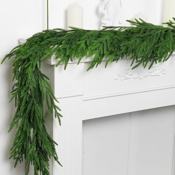 TETOU 9 ft Christmas Norfolk Pine Garlands, Faux Greenery Pine Garland, Real Touch Norfolk Pine Staircase Garland for Christmas Decorations Indoor Mantel Door Holiday Decor