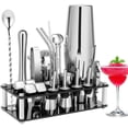 thumbnail image 1 of Juego de coctelera, kit de barman Boston de acero inoxidable de 23 piezas con soporte acrílico y folleto de recetas de cócteles, barra profesional, 1 of 5