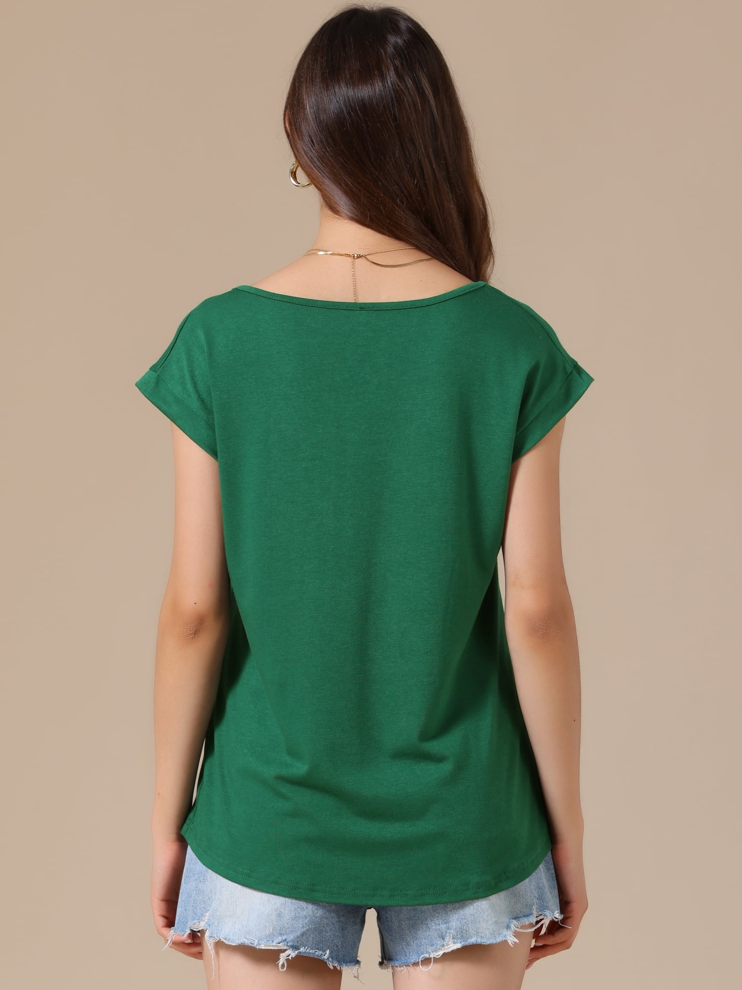 DARING DIVA Women's Cap Sleeve Pleated Round Neck Flowy Casual Blouses 2XL Dark Green