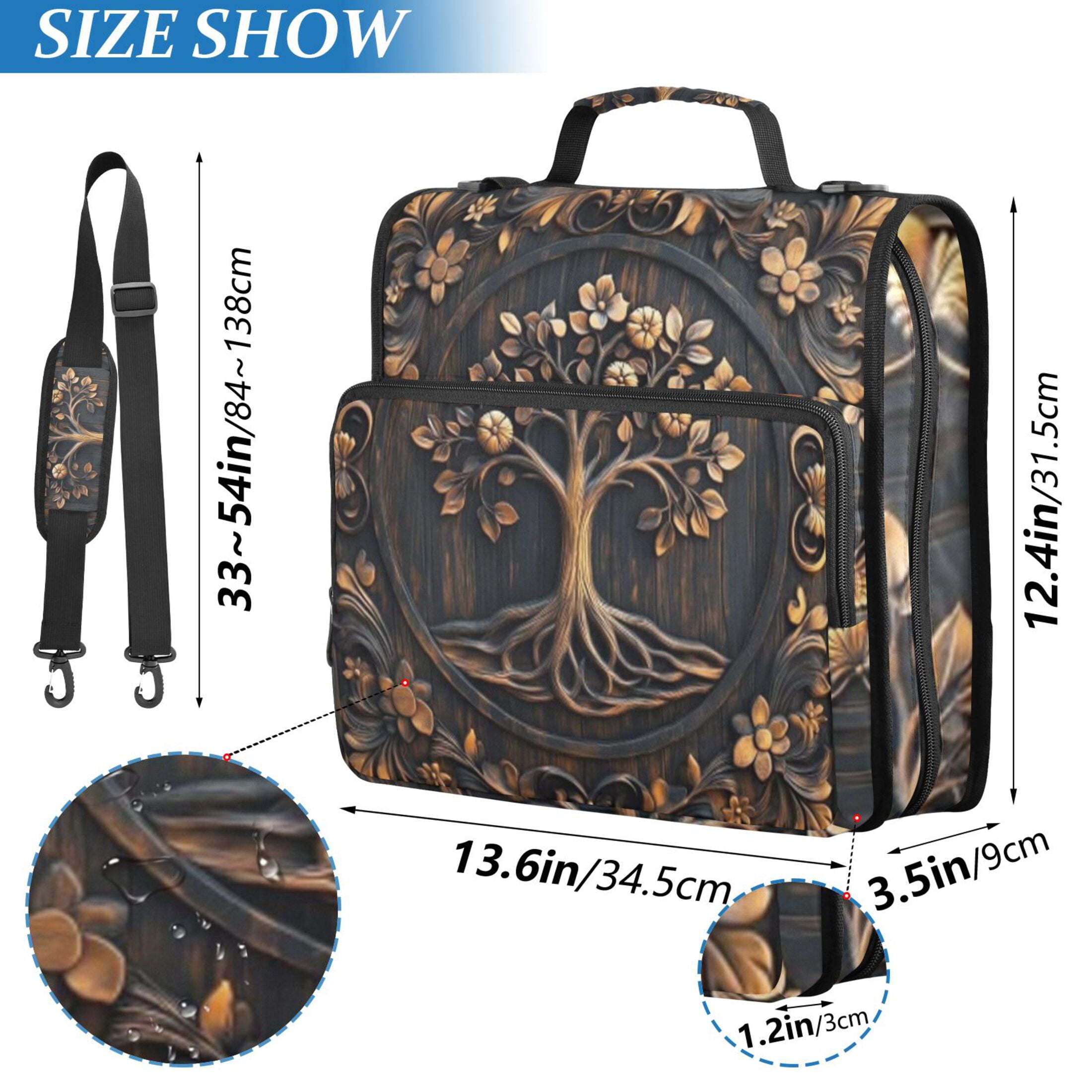 Zipper Binder Farmhouse Tree Of Life 1.5 Inch Binder Folder Bag with Shoulder Strap and Handle