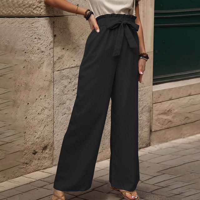 Pants for Women Woman Fashion Fallow Solid Color Elastic Waist Dawstring Long Pants