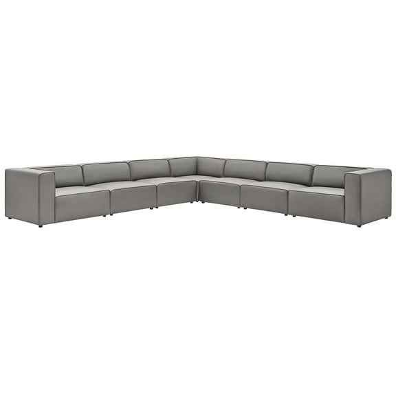Sectional Sofa Set, Faux Vegan Leather, Grey Gray, Modern Contemporary Urban Design, Living Lounge Room Hotel Lobby Hospitality