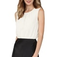 thumbnail image 4 of INSPIRE CHIC Women's Sleeveless Bodysuit Work Crew Neck Pleated Front Classic Business Shirt Top S White, 4 of 5