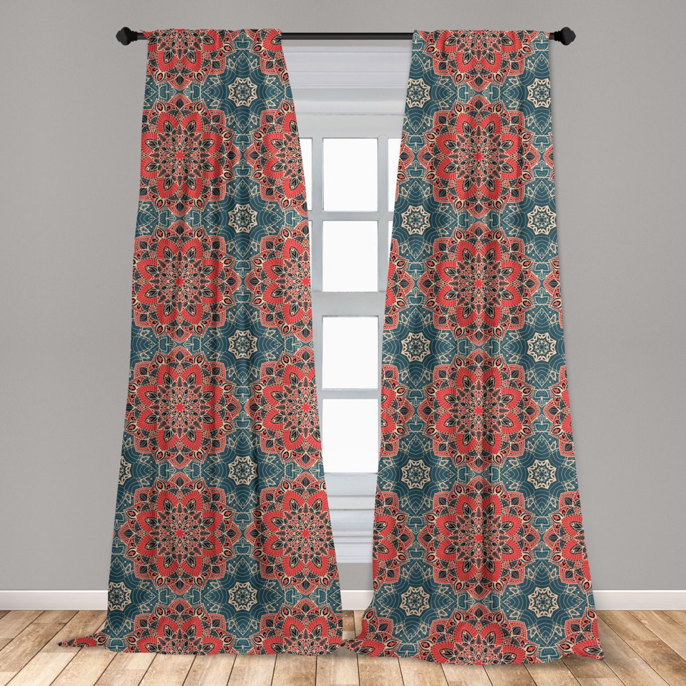 Mandala Curtains 2 Panels Set, Culture Inspired Middle Eastern Motifs ...