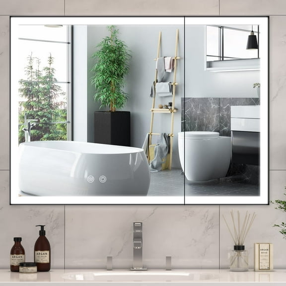 Ciumeeo LED Lighted Medicine Cabinet with Mirror Wall Mounted Bathroom Mirror with Storage