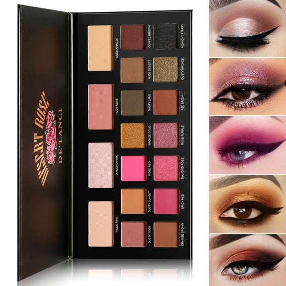Brown Red Smoky Eyeshadow Palette,DE'LANCI Professional 18 Color Neutral Nude Naked Pink Rose Eye Shadow Makeup Plates ,So Highly Pigmented & Blendable