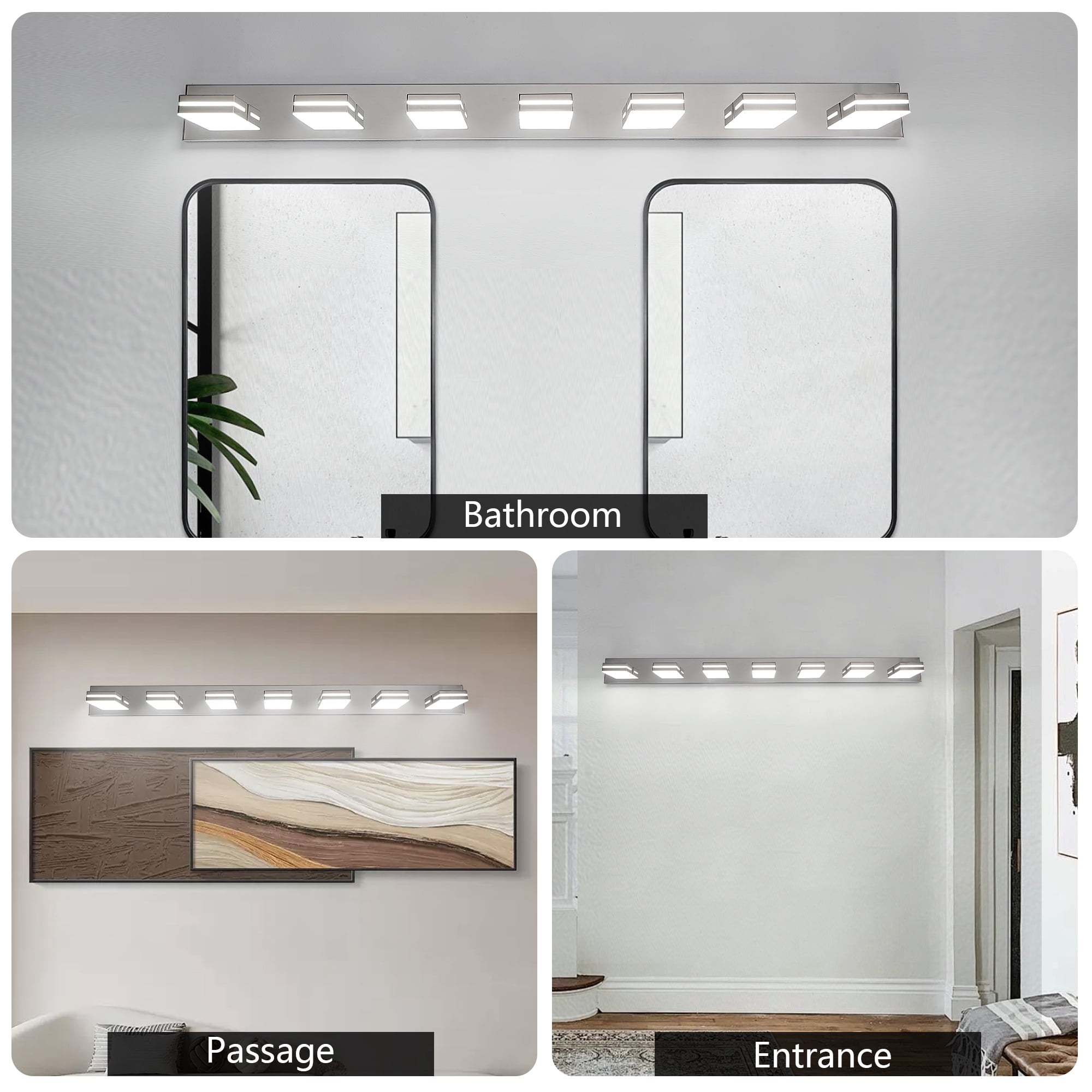 Leumius Modern 7-Light LED Vanity Light, Sleek Minimalist Design, Energy-Efficient, Easy to Install Wall Sconce for Mirror, Bathroom, Bedroom and Hallway Chrome